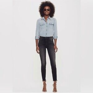 MOTHER High Waisted Looker in Black Hawk Raw Hem Zipper Fly Size 24